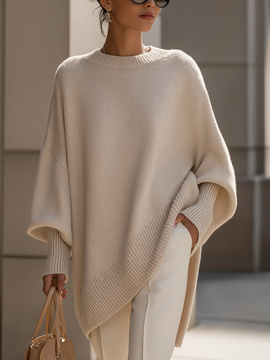 Norma | Elegant Sweater with Asymmetrical Hem - Beige