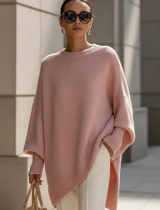 Norma | Elegant Sweater with Asymmetrical Hem - Pink