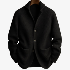Edith | Tailored Button-Front Knit Cardigan - Black