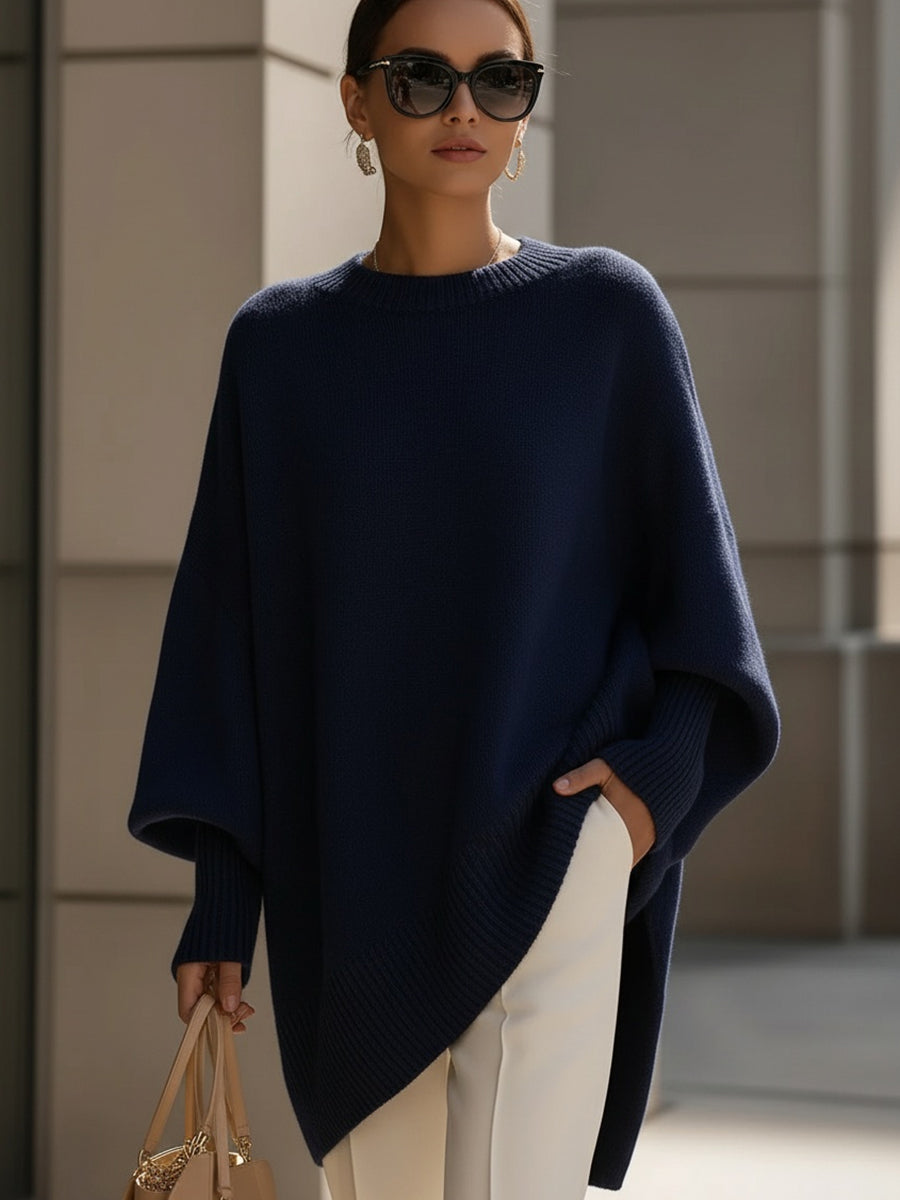 Diane | Elegant Sweater with Asymmetrical Hem - Navy Blue