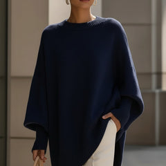 Norma | Elegant Sweater with Asymmetrical Hem - Navy Blue
