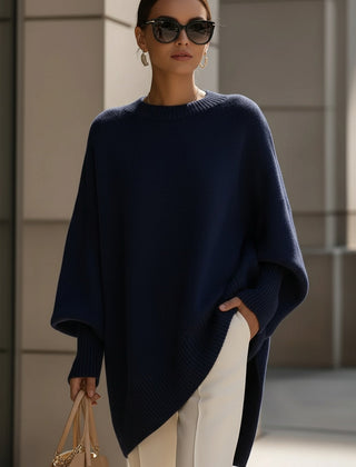 Norma | Elegant Sweater with Asymmetrical Hem - Navy Blue
