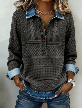 Carol | Fashionable Half Button Lapel Sweatshirt - Gray