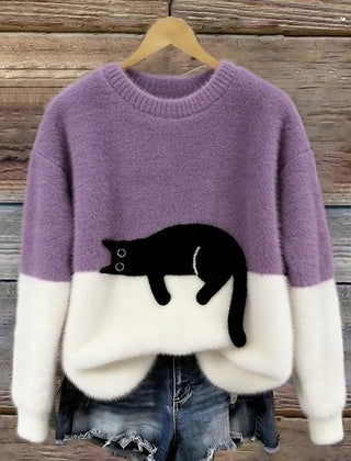 Shirley | Women's Sweatshirt with Cat Graphic - Purple