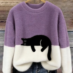 Constance | Women's Sweatshirt with Cat Graphic - Purple