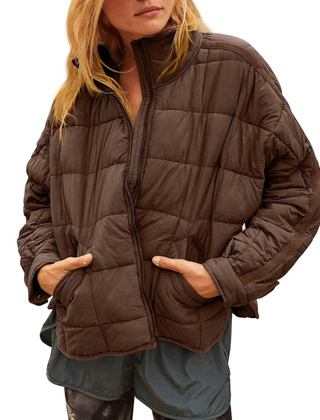 Constance | APRIL – Lightweight Compact Zip Puffer Jacket - Brown