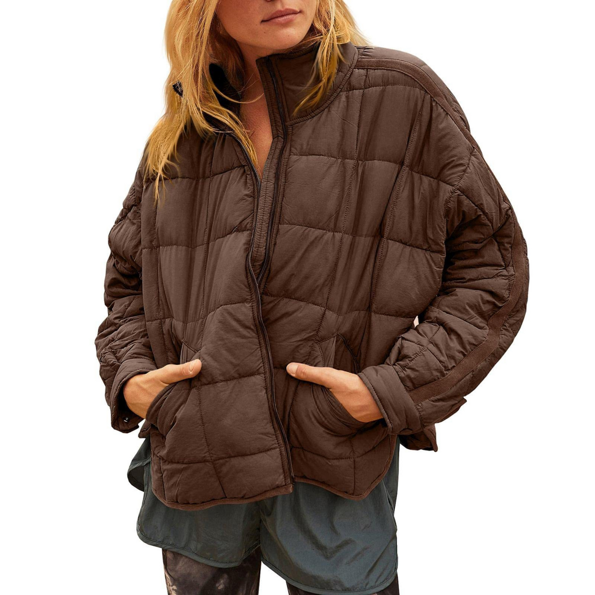 Constance | APRIL – Lightweight Compact Zip Puffer Jacket - Brown