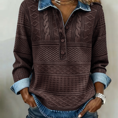 Carol | Fashionable Half Button Lapel Sweatshirt - Coffee