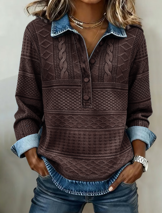 Carol | Fashionable Half Button Lapel Sweatshirt - Coffee