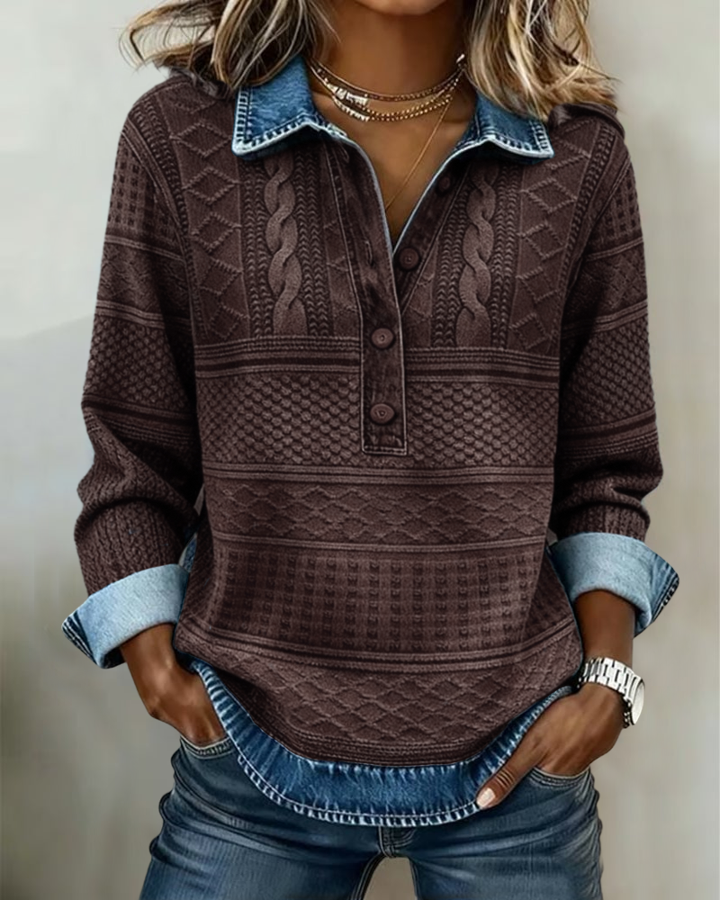 Carol | Fashionable Half Button Lapel Sweatshirt - Coffee