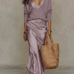 Pearl | Midi Satin Dress with Included Sweater - Lilac