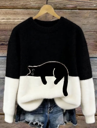 Shirley | Women's Sweatshirt with Cat Graphic - Black