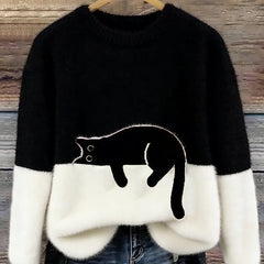 Constance | Women's Sweatshirt with Cat Graphic - Black