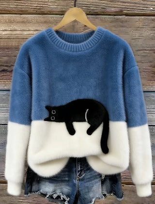 Shirley | Women's Sweatshirt with Cat Graphic - Blue