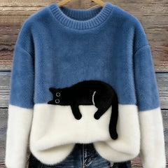 Constance | Women's Sweatshirt with Cat Graphic - Blue