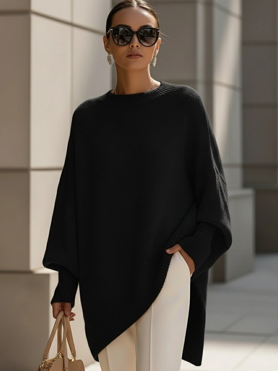 Norma | Elegant Sweater with Asymmetrical Hem - Black