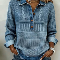 Carol | Fashionable Half Button Lapel Sweatshirt - Blue