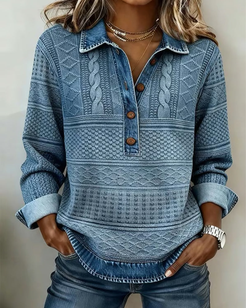 Carol | Fashionable Half Button Lapel Sweatshirt - Blue