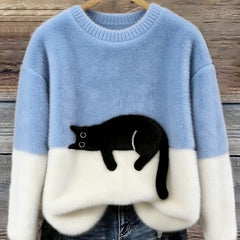 Shirley | Women's Sweatshirt with Cat Graphic - Light Blue