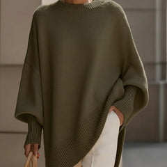 Diane | Elegant Sweater with Asymmetrical Hem - Olive Green