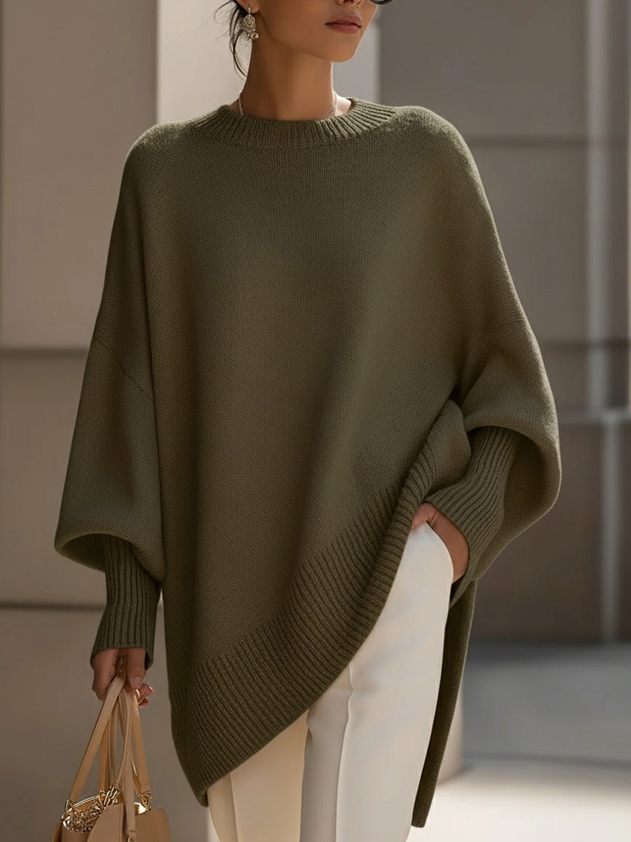 Diane | Elegant Sweater with Asymmetrical Hem - Olive Green