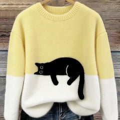 Shirley | Women's Sweatshirt with Cat Graphic - Yellow
