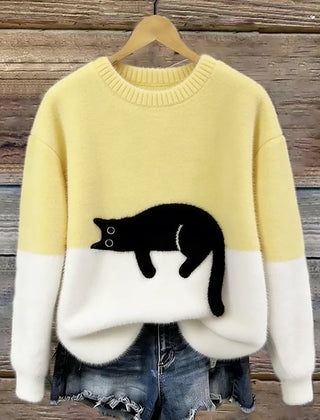 Constance | Women's Sweatshirt with Cat Graphic - Yellow