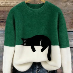 Shirley | Women's Sweatshirt with Cat Graphic - Green