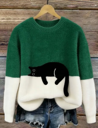 Shirley | Women's Sweatshirt with Cat Graphic - Green