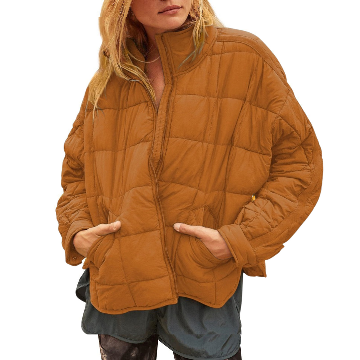 Constance | APRIL – Lightweight Compact Zip Puffer Jacket - Orange