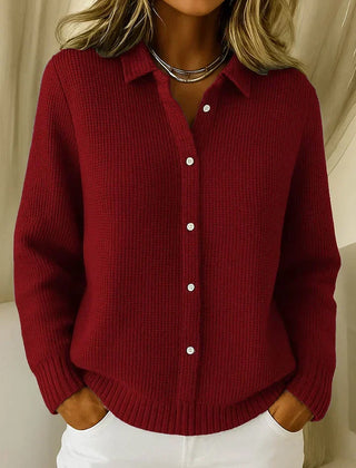 Lucille | Elegant Cozy Knit Cardigan - Dark Red