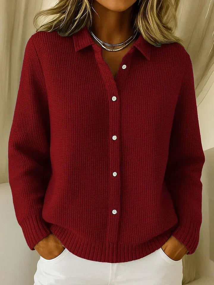 Lucille | Elegant Cozy Knit Cardigan - Dark Red