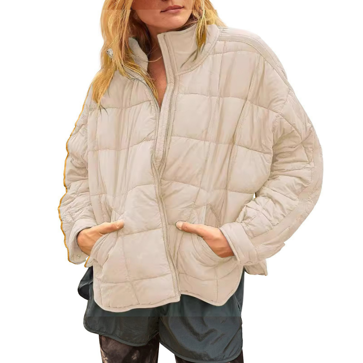 Constance | APRIL – Lightweight Compact Zip Puffer Jacket - Apricot
