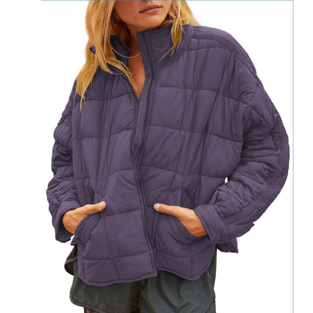 Constance | APRIL – Lightweight Compact Zip Puffer Jacket - Purple