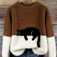 Constance | Women's Sweatshirt with Cat Graphic - Brown
