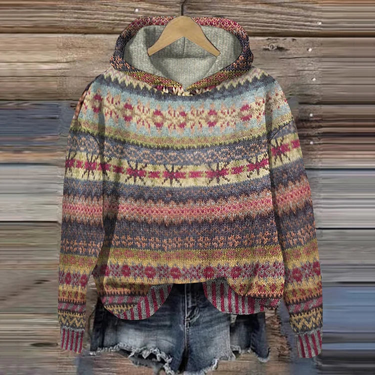 Sharon | Ethnic Retro Hoodie - Brown