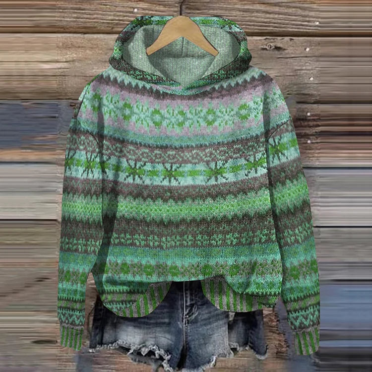 Sharon | Ethnic Retro Hoodie - Green
