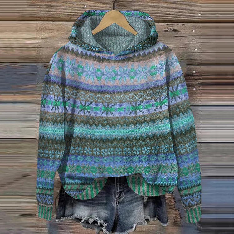 Sharon | Ethnic Retro Hoodie - Blue