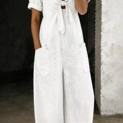 Barbara | V Neck Short Sleeve Jumpsuit - White