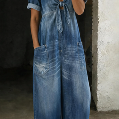 Barbara | V Neck Short Sleeve Jumpsuit - Blue