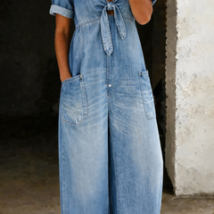 Barbara | V Neck Short Sleeve Jumpsuit - Light Blue