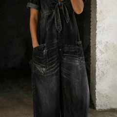 Barbara | V Neck Short Sleeve Jumpsuit - Black