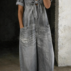 Barbara | V Neck Short Sleeve Jumpsuit - Grey