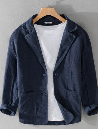 Edith | Leandro Linen Jacket - Dark Blue