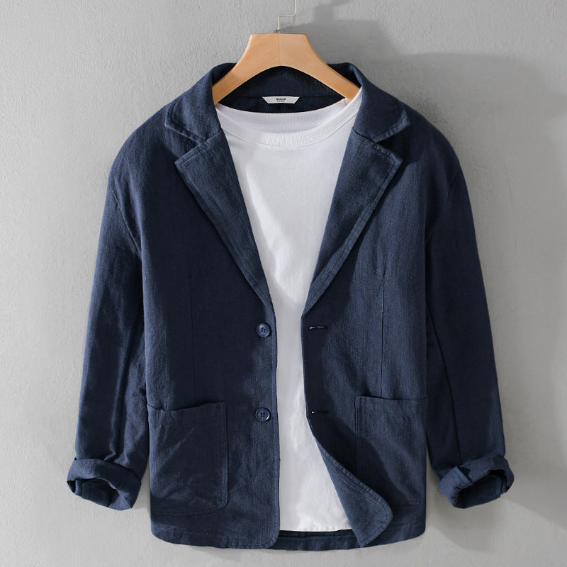 Edith | Leandro Linen Jacket - Dark Blue