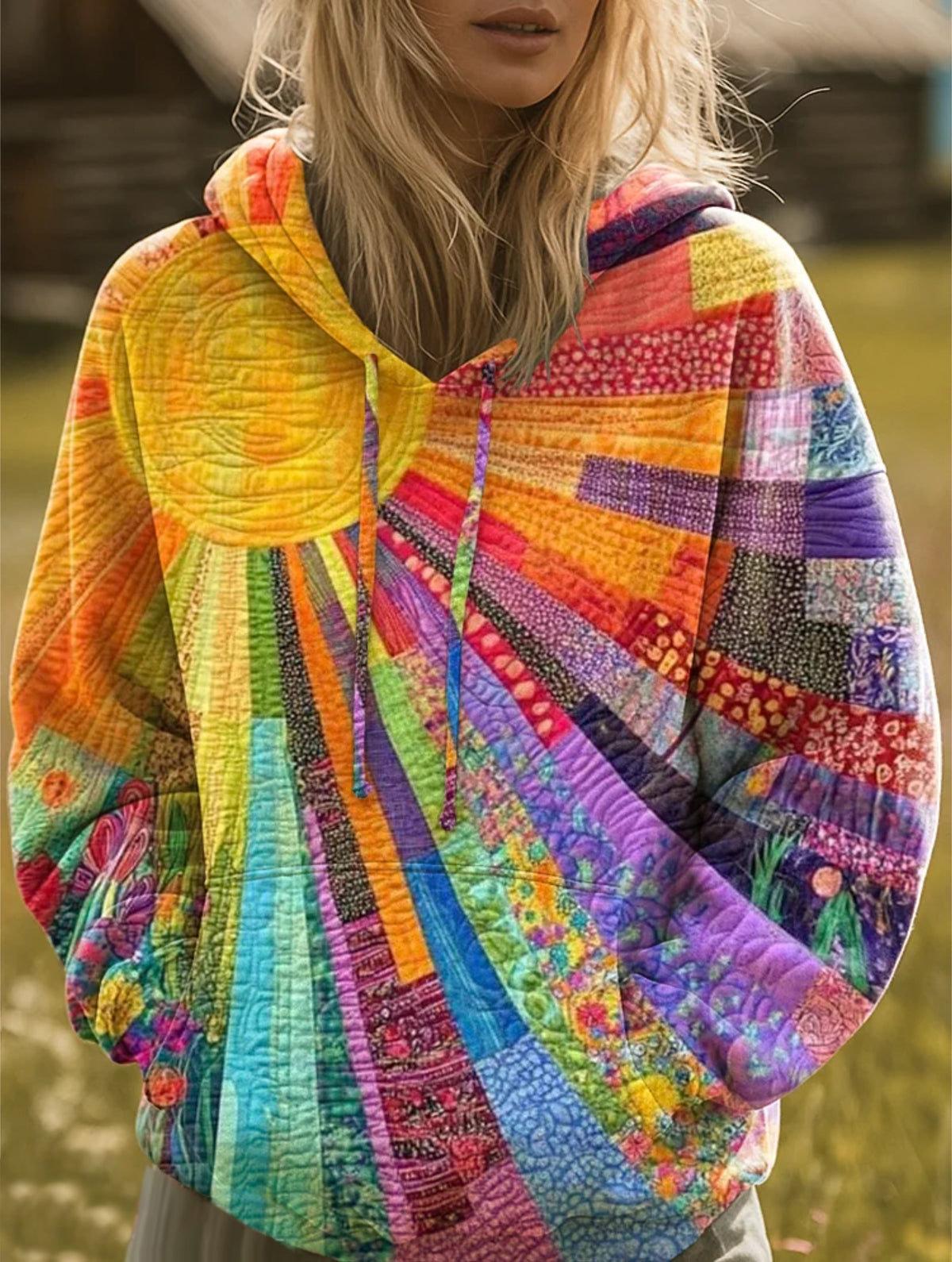 Beverly | ARLETTE – VIBRANT SUNBURST PATCHWORK HOODIE - Multicolor