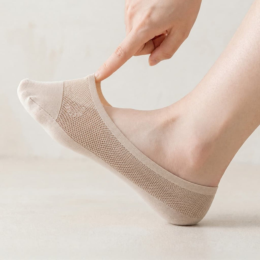 Doris | Anti-Slip Breathable Cotton Footies - Beige
