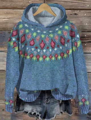 Sharon | Ethnic Retro Hoodie - Denim Blue