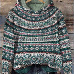 Sharon | Ethnic Retro Hoodie - Dark Green