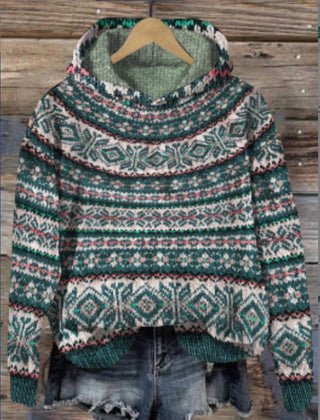 Sharon | Ethnic Retro Hoodie - Dark Green